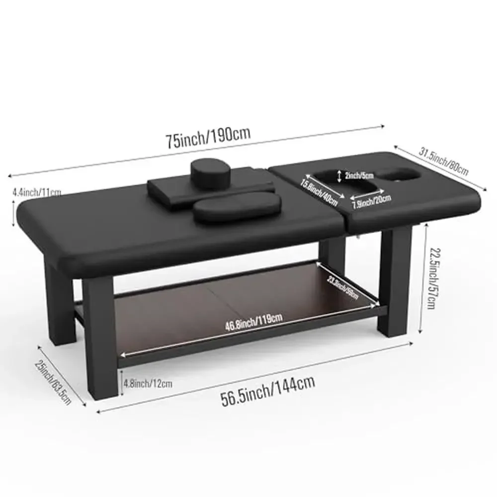 Mesa de massagem estacionária resistente com encosto ajustável, peito aberto e encosto de cabeça, spa profissional, mesa de fisioterapia