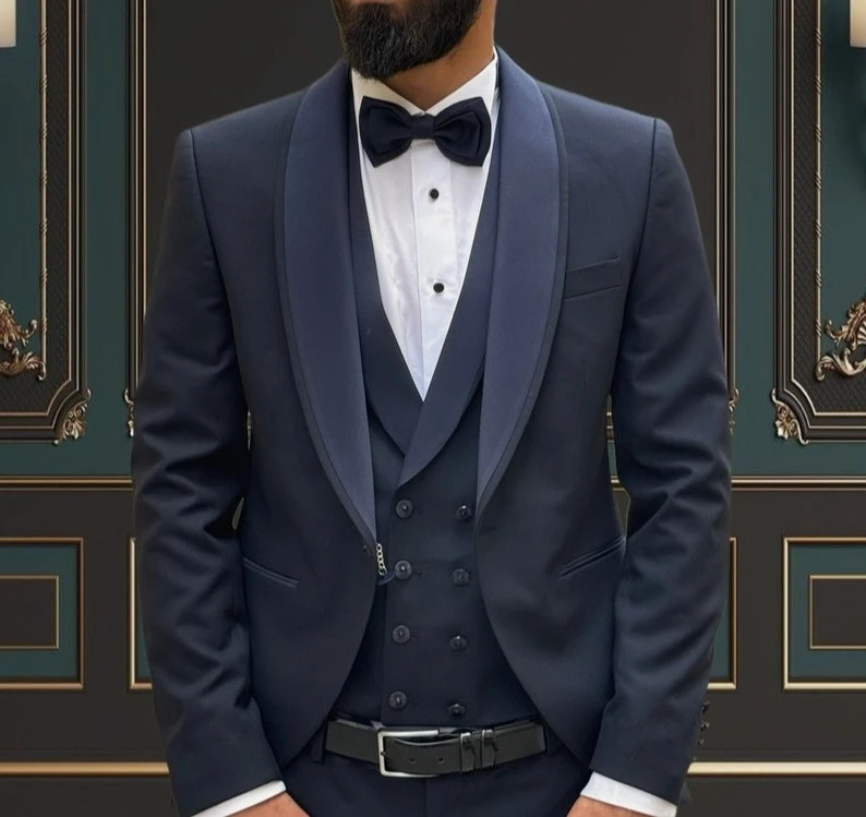 Mens Slim Fit Navy Blue Tuxedo Shawl Lapel  Weddings and Special Occasions Tuxedo