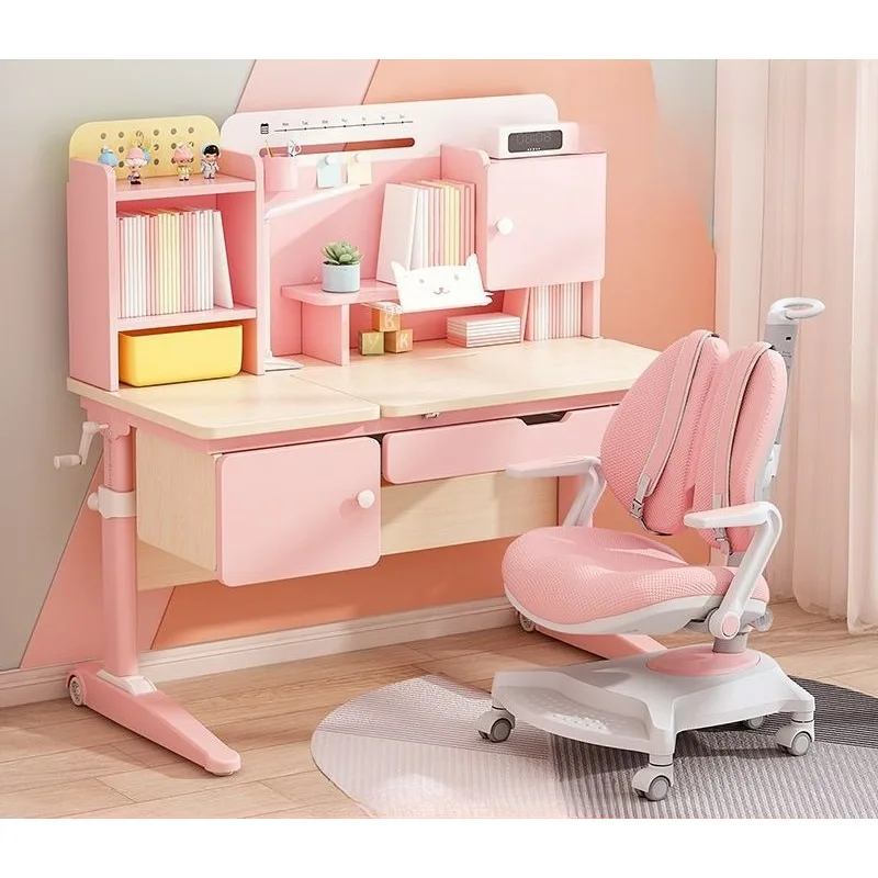 

Wholesales Kids Study Desk and Chair Set Pink Study Table for Children Girls Home Furniture Child Reading Study Table Sets PinkC