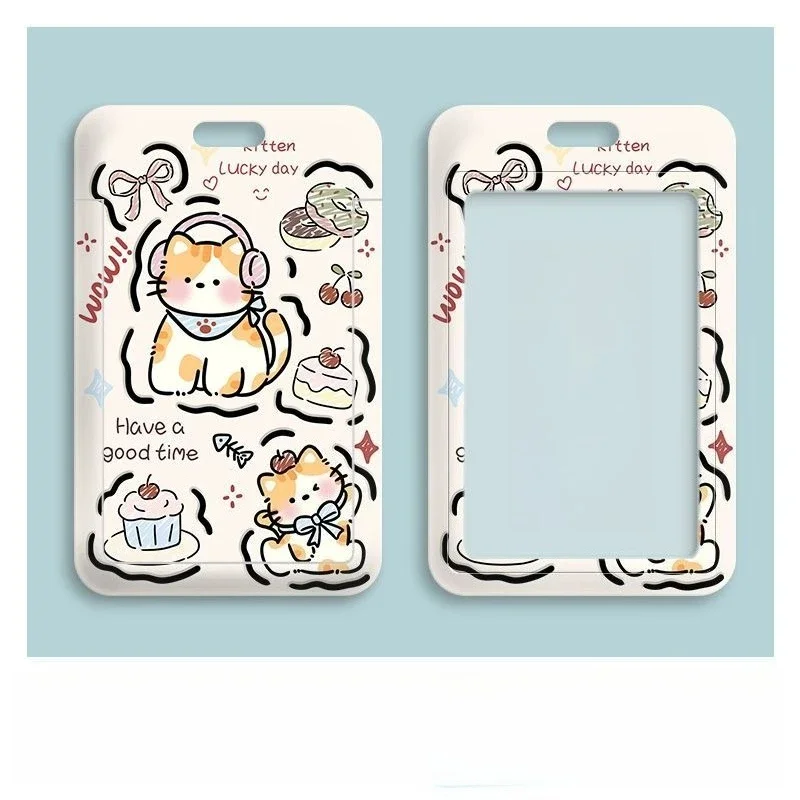 Cartoon Kitten Kpop Idol Card Collect Organizer Stationery Colorful Card Storage Photo Bag Women Badge Holder Keychain Pendant