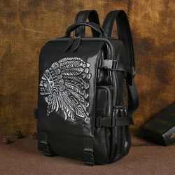 2024 New Handmade Backpacks For Women Cowhide Backpack Embossed Large Female Travel Backpack Genuine Leather Luxury Bags