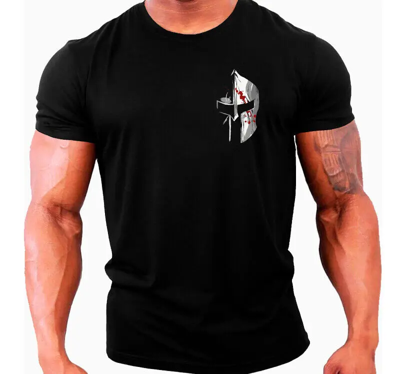 Roman Legion Sparta Gym Chest Print Fitness Muscular Training T-Shirt 100% Cotton O-Neck Summer Short Sleeve Casual Mens T-shirt