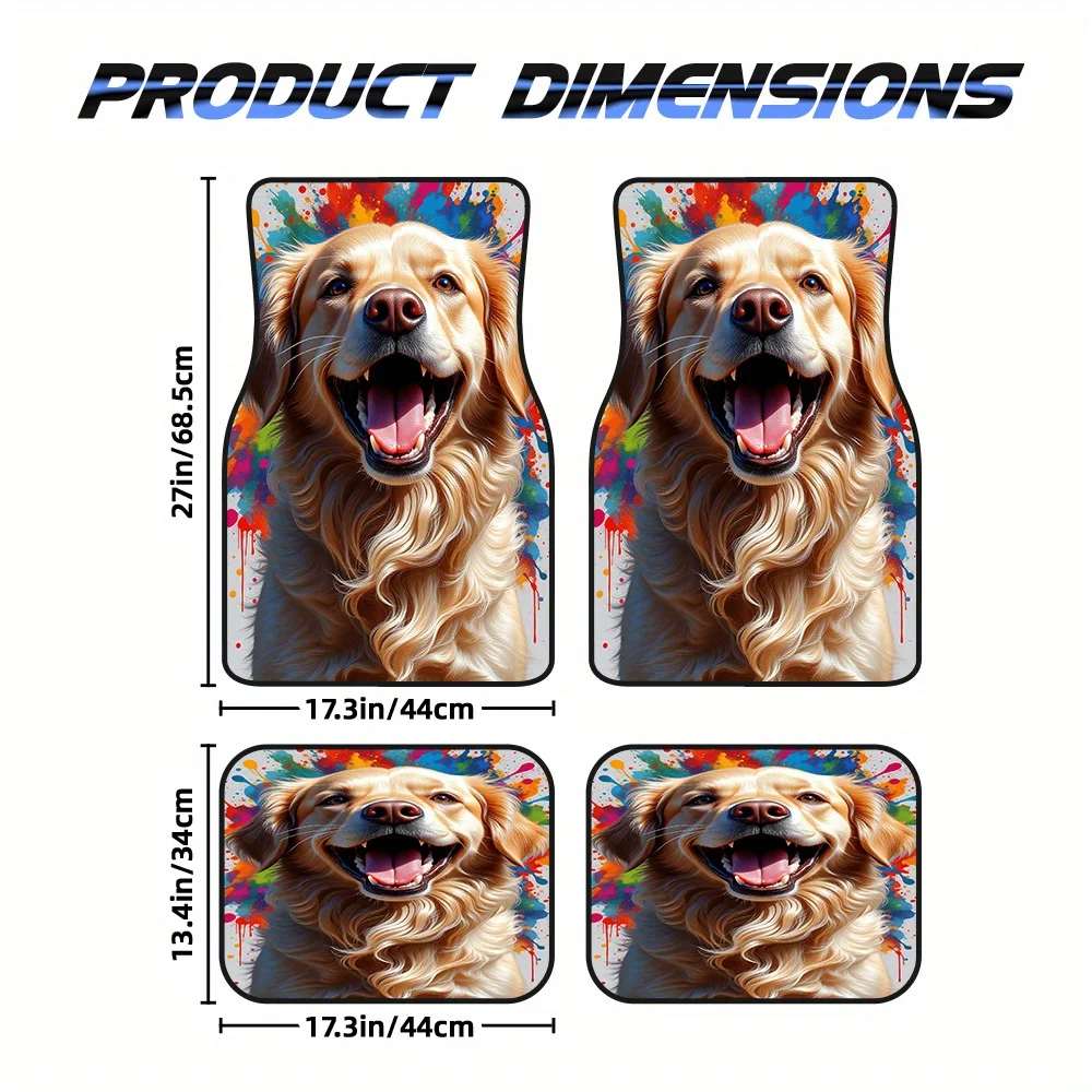 4pcs Car Mats With Golden Retriever Dog Portrait - Soft, Durable, Easy-Clean Floor & Protectors, Vibrant Golden Retriever Design
