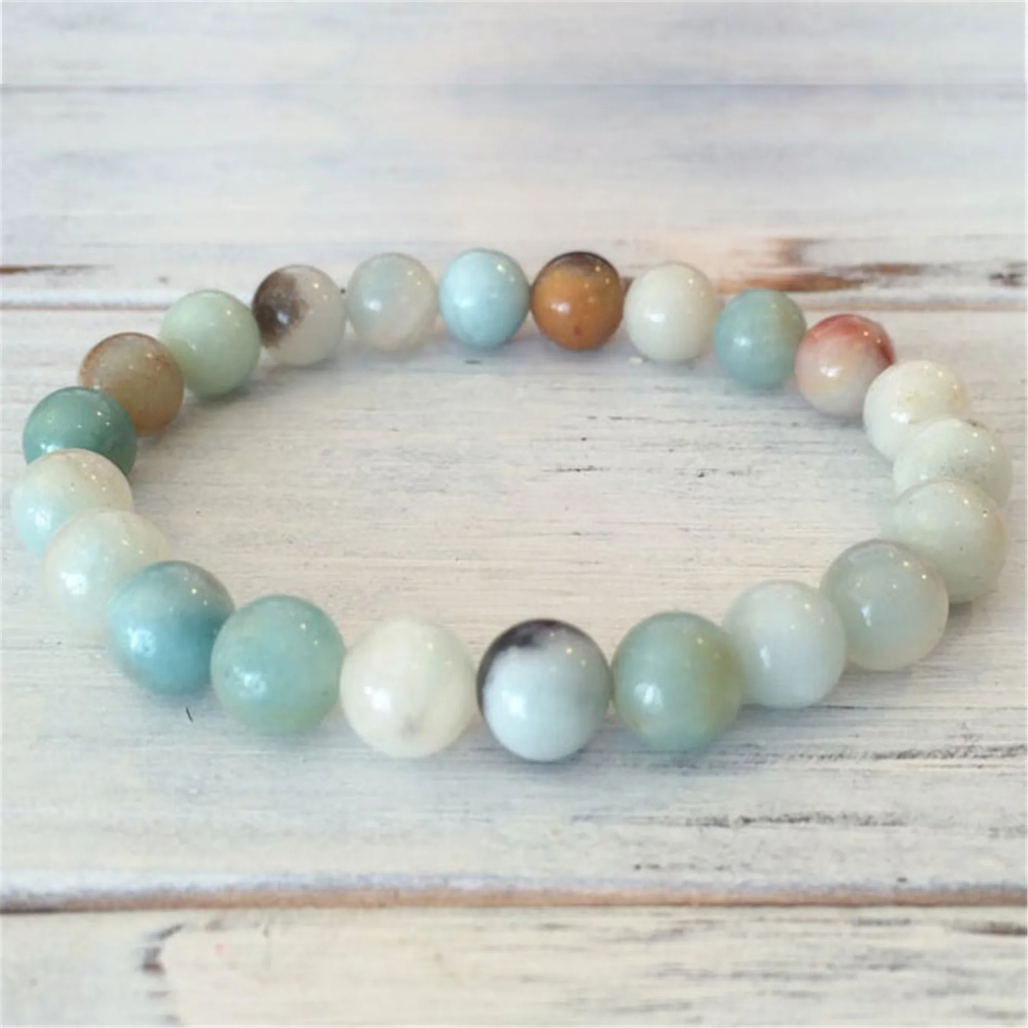 8mm Amazoniteite Gemstone Mala Bracelet 7.5inch Adjustable Stackable Eco-Friendly Wrap Prayer