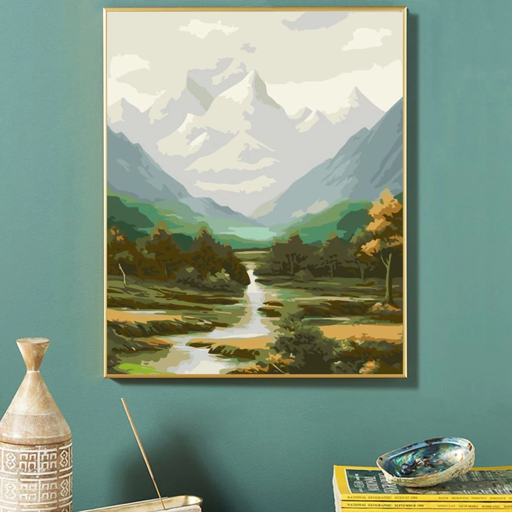 Paint by Numbers For Adult Kit Mountain Stream DIY Dropshipping acrylic Oil Painting Canvas by Number Home Decor