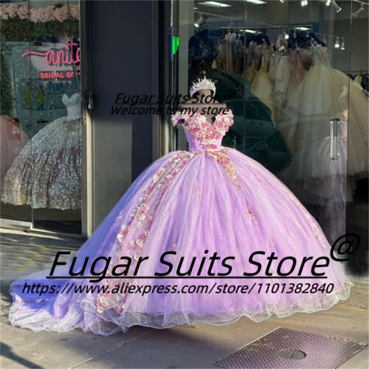 Paars 3d Bloemen Quinceanera Jurken High-End Kant Appliqué Vestidos De 16 Anos Verjaardagsfeestje Prinses Robe De Quinceanera