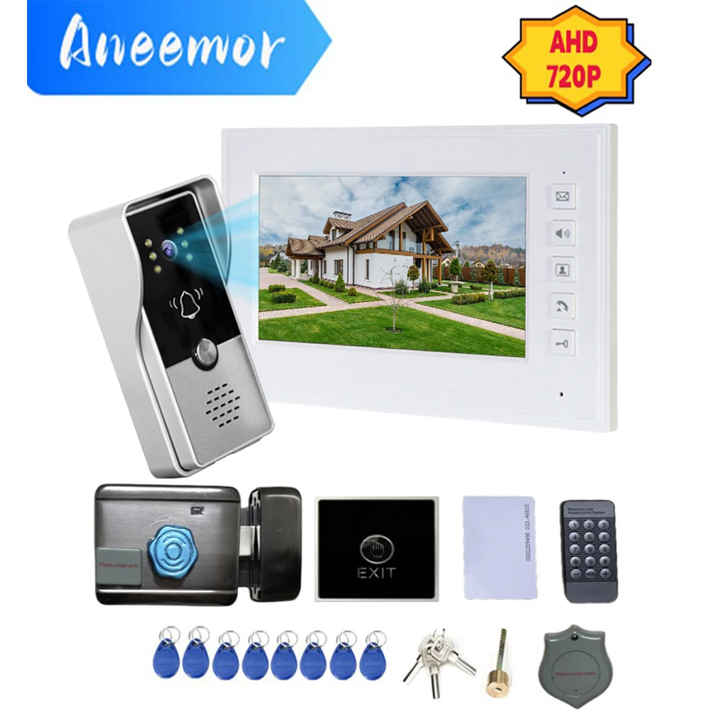 

7 Inch Wired Video Intercom with Electric Lock 720P Home Security Entry Access Control System Video Door Phone for Villa