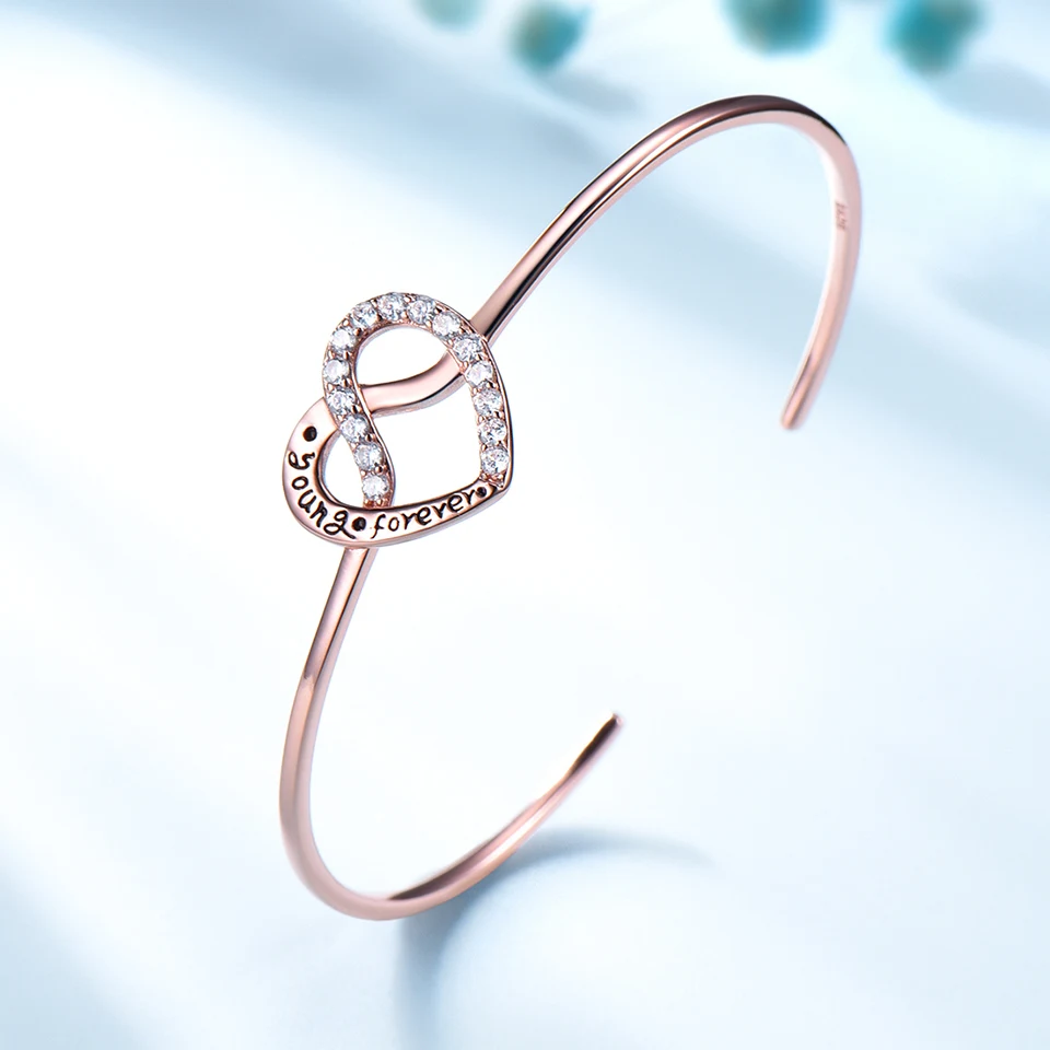 Young Forever Fashion Rose Gold Plated Heart Bracelets for Women Romantic Anniversary Jewelry