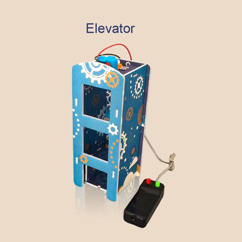 Teenager Wooden Elevator Function Principle Toys DIY Assembled Electric Lift Toys for Children Science Experiment Material Kits