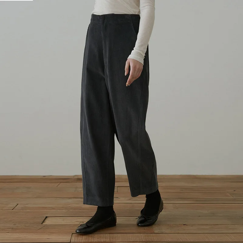 Autumn Winter Vintage High-waisted Corduroy Pants Loose Straight Velvet Trousers Casual Dress Pants Women Clothing Streetwear