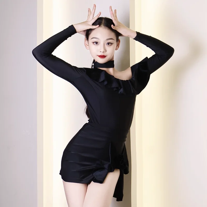 Vestido Sexy de baile latino para niños, conjunto de mono y falda para práctica de baile de salón, disfraz de Romba Chacha