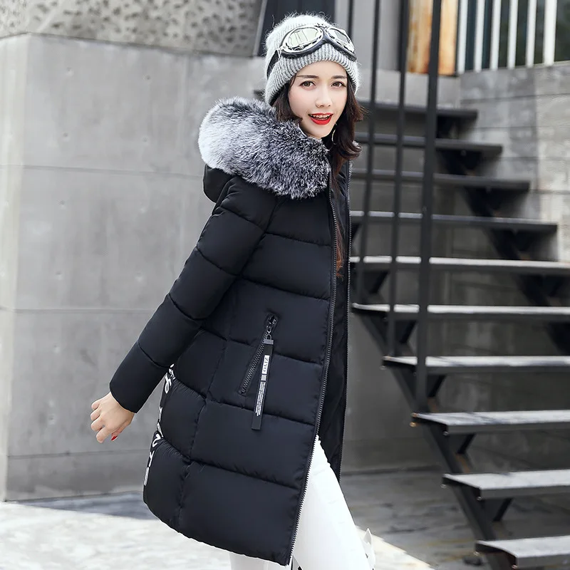 Women's Plus Size cotton jacket long hooded parka with fur collar warm thick jacket casual jacket cotton jacket women's par