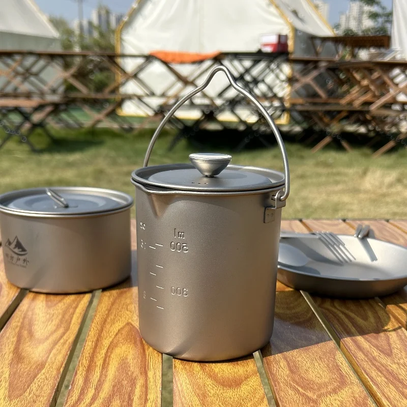 750ml Pure Titanium Ultra Light Coffee Cup French Press Filter with Lid Coffee Cup Outdoor Camping Cooking with Handle Water Cup