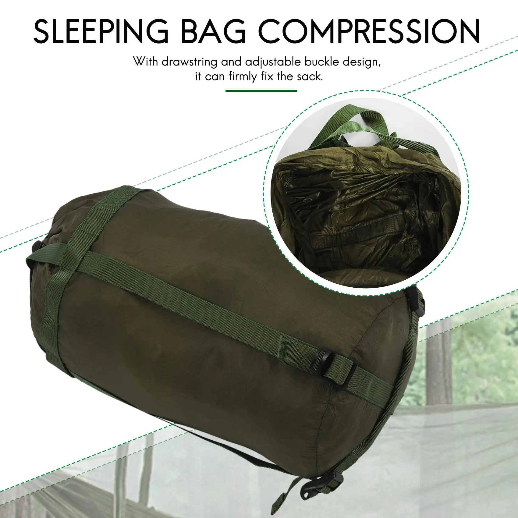 Outdoor Sleeping Bag Compression Sack Waterproof Camping Sleeping Bag Storage Pouch Camping Equipment Army Green