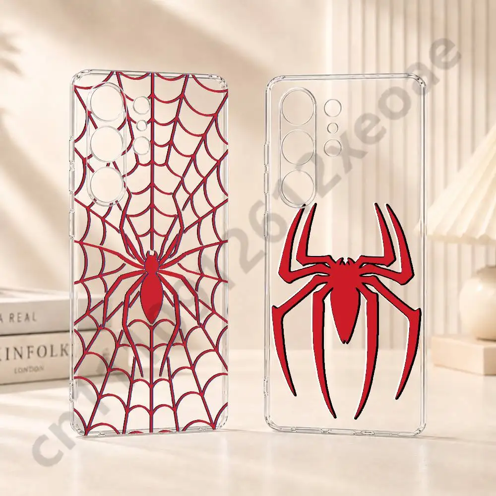 Spider Pattern Peter Phone Case For Samsung Galaxy S20 S21 S22 S23 S24 S25 Ultra Plus FE Lite Transparent Shell