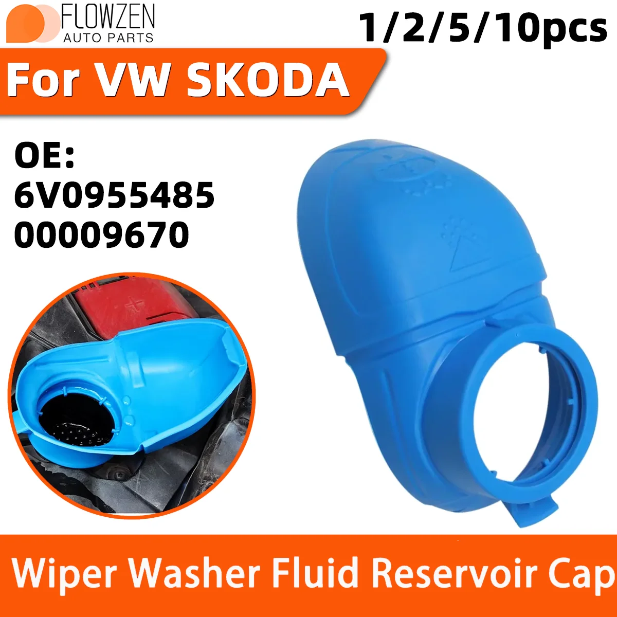 1/2/5/10PCS Durable Washer Fluid Reservoir Lid OE 6V0955485 00009670 Auto Engine Tank Cap For VW SKODA Cars