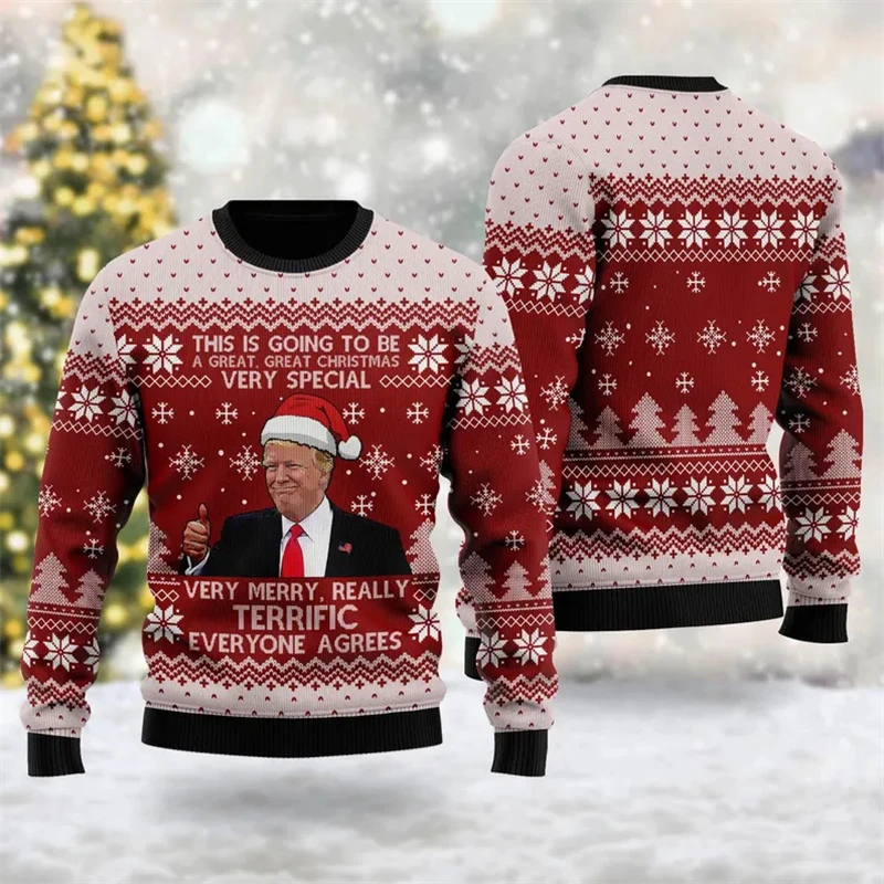 Donald Trump Graphic Men\'s Sweatshirt USA Patriotic Make America Great Again Men Pullover Ugly Christmas Sweater Tops Clothing