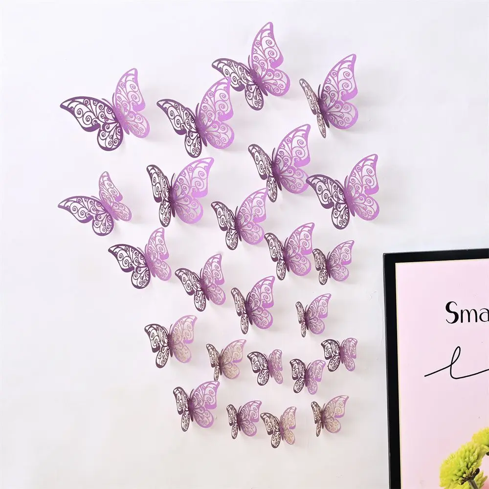 12 Pieces 3D Hollow Butterfly Wall Sticker Bedroom Living Room Home Decoration Paper Butterfly