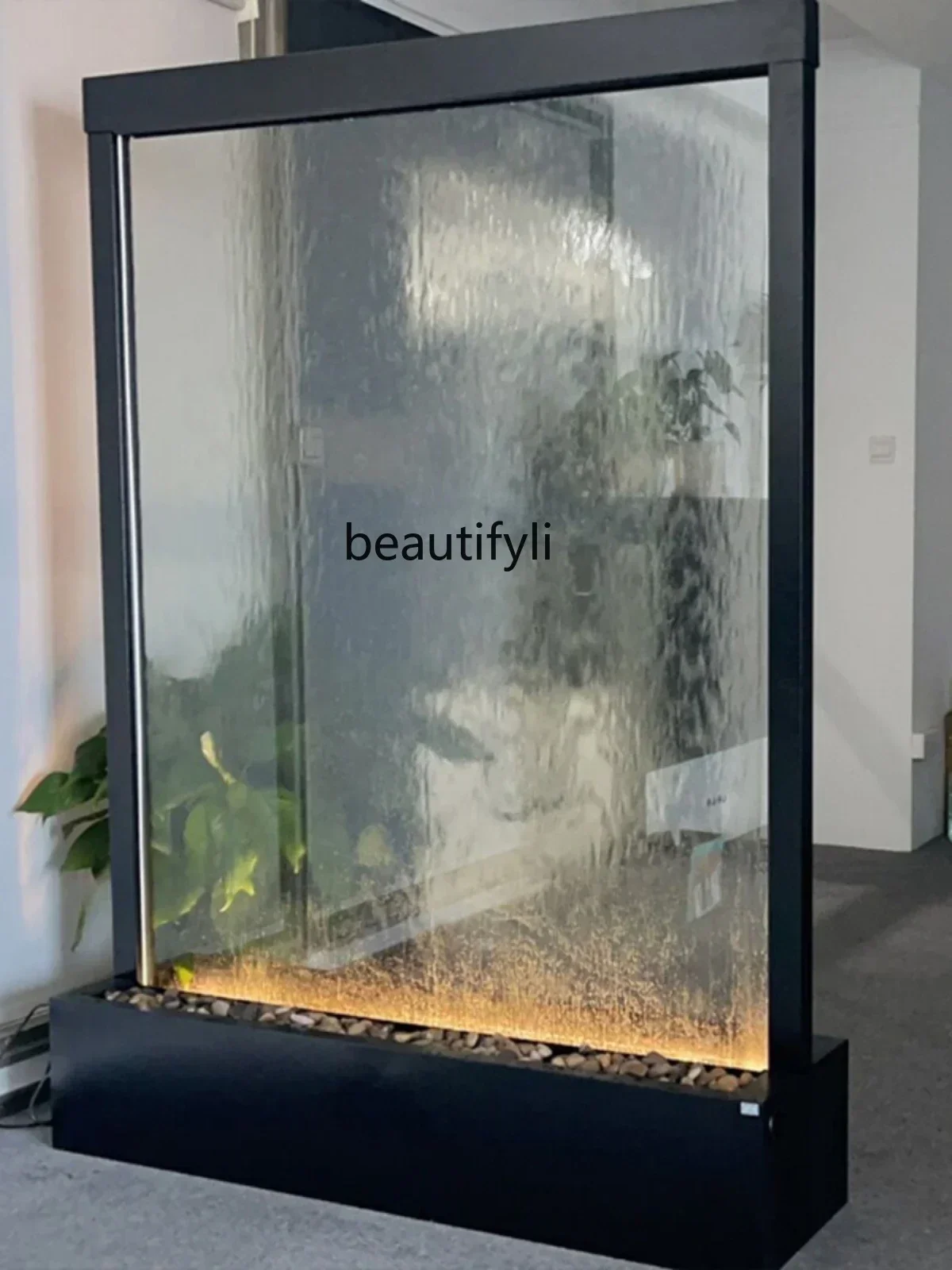 

Glass Water Curtain Wall Fountain Indoor Partition Screens Modern Water System Decoration