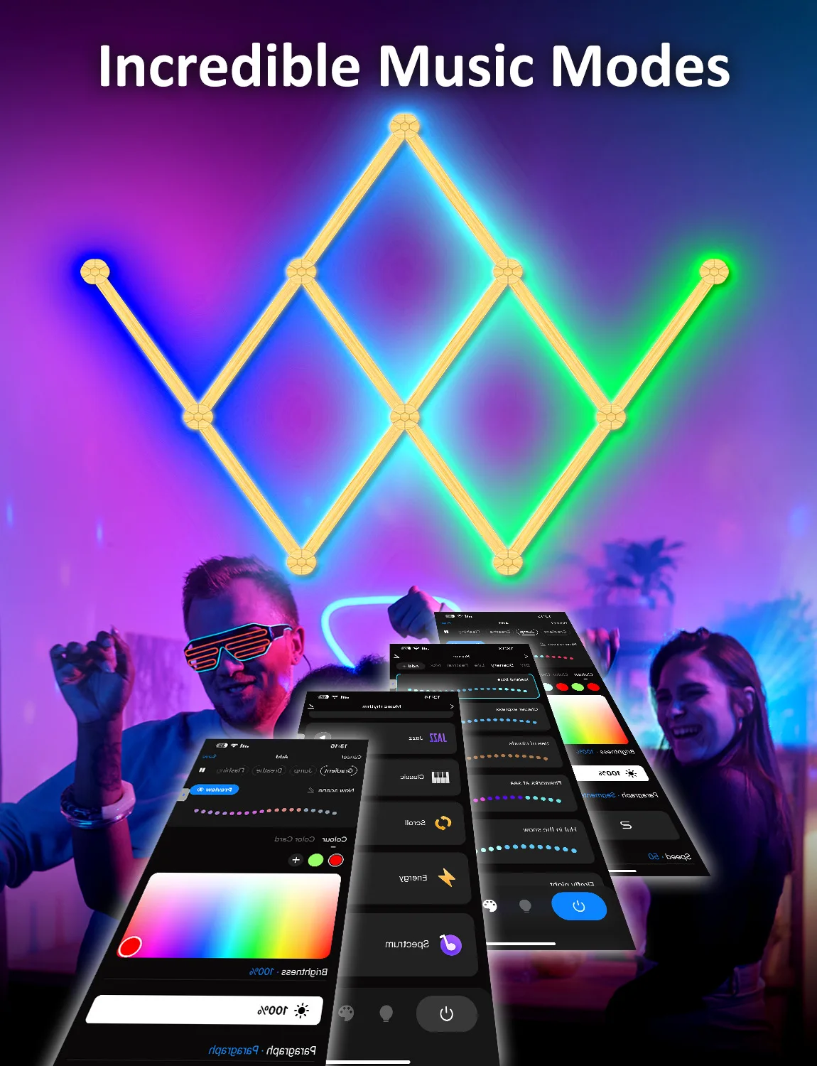 Veilleuse LED Wifi RGB pour table de jeu, éclairage d'ambiance, connexion Bluetooth, applique murale
