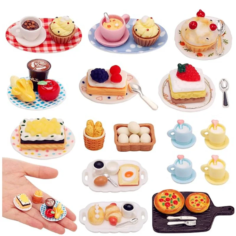 

1set Dollhouse Bread Milk Cake Egg Breakfast Set Combo OB11 Model Shooting Props Miniature Food Play Home Decor Decoration