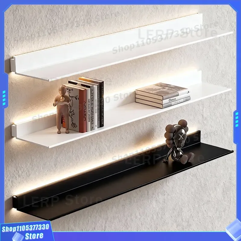 Aluminum Alloy LED Light Shelf Wall Mounted Display Stand Luminous Bookshelf Hanging Rack for Test Showroom Decoration Baffle
