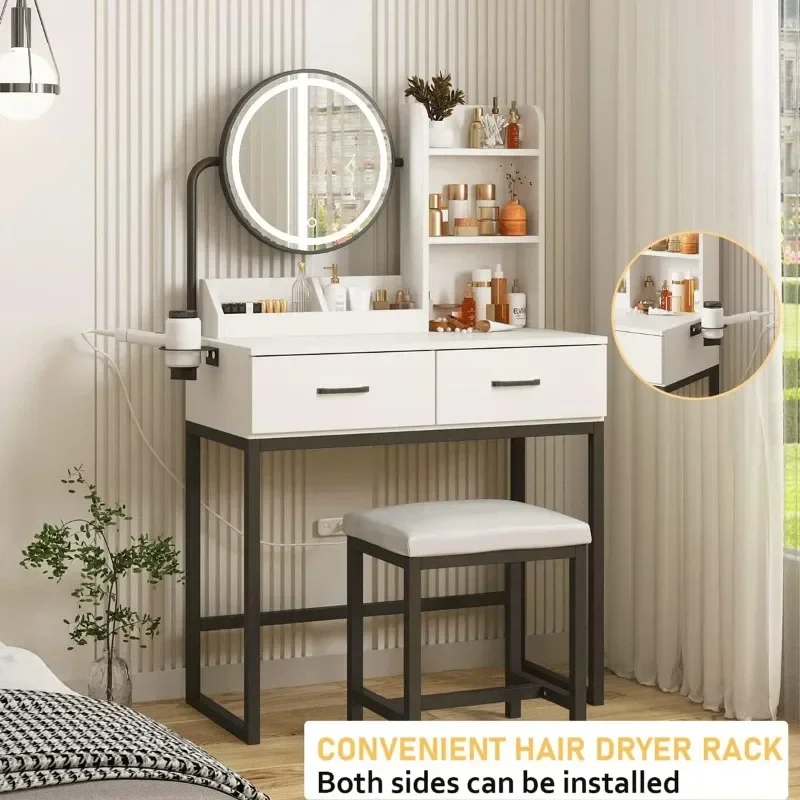 # Makeup Vanity Desk With Mirror And Lights, Cute Vanity Makeup Table, Small Vanity Table For Bedroom With Lots Storage, 3 Ligh
