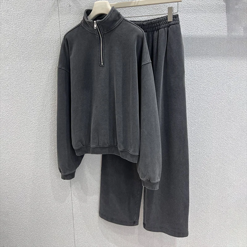 

Высококачественный женский топ с длинными рукавами на молнии на пуговицах + брюки с вышивкой букв - свободный и удобный 2591984