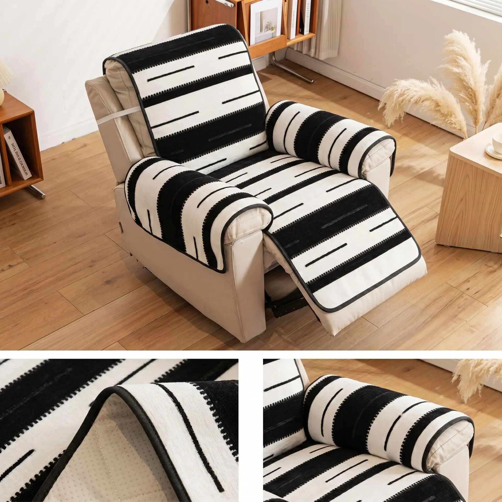 Einfacher Gestreifter Einzelpersonen-Sofabezug Vier Jahreszeiten Chenille-Polster-Stil Rutschfester Sofaüberzug Stoff-Kissenbezug 63x200cm – Detail 8