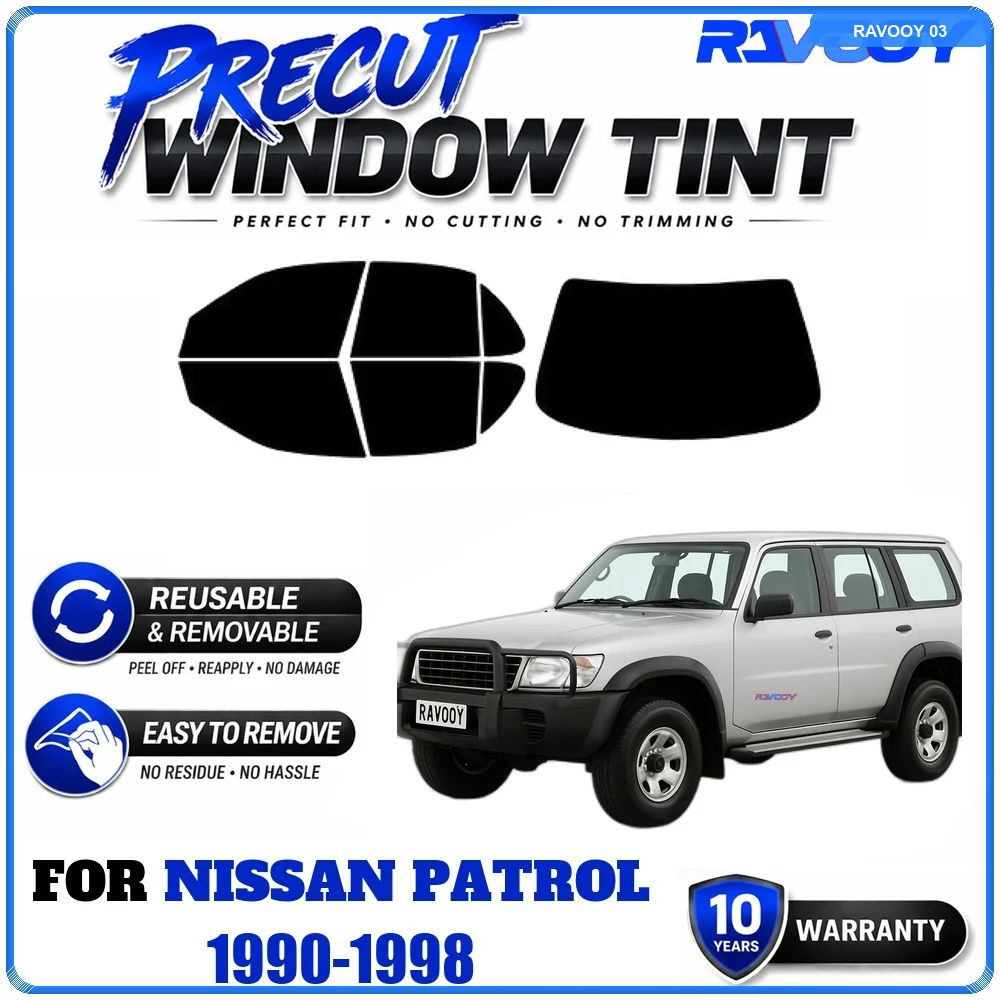 RAVOOY Precut Window Tint, Reusable Removable EPU Film, Custom Fit for Nissan Patrol 1990-1998, UV Heat Protection