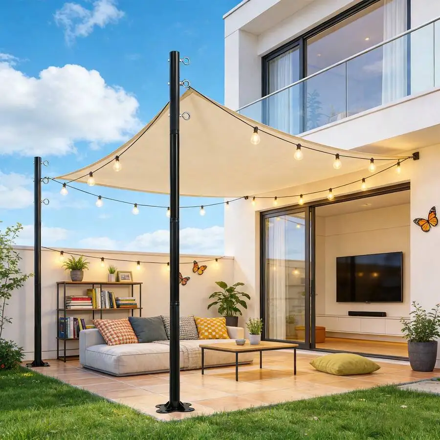 2 Pack 12ft Heavy Duty Shade Sail Poles(Not Including Shade Sail And String Lights)  With Spiral Anchor & D-Clamps, Outdoor Sun Shade Support Poles For String Lights, Patio, Backyard, Garden, Lawn, Terrace, Camping And Outdoor Decoration