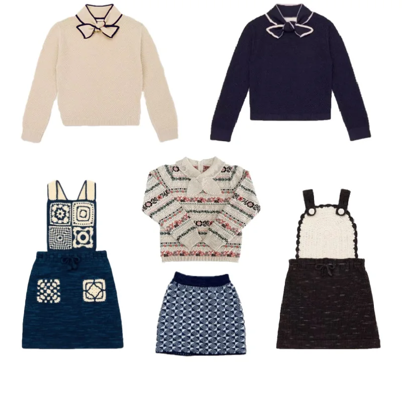 

Girls Knitted Bottoming Shirt 2025 Fall And Winter New Printing Bow Girls Sweater Cotton Sweet Back Dress Children's Clothing