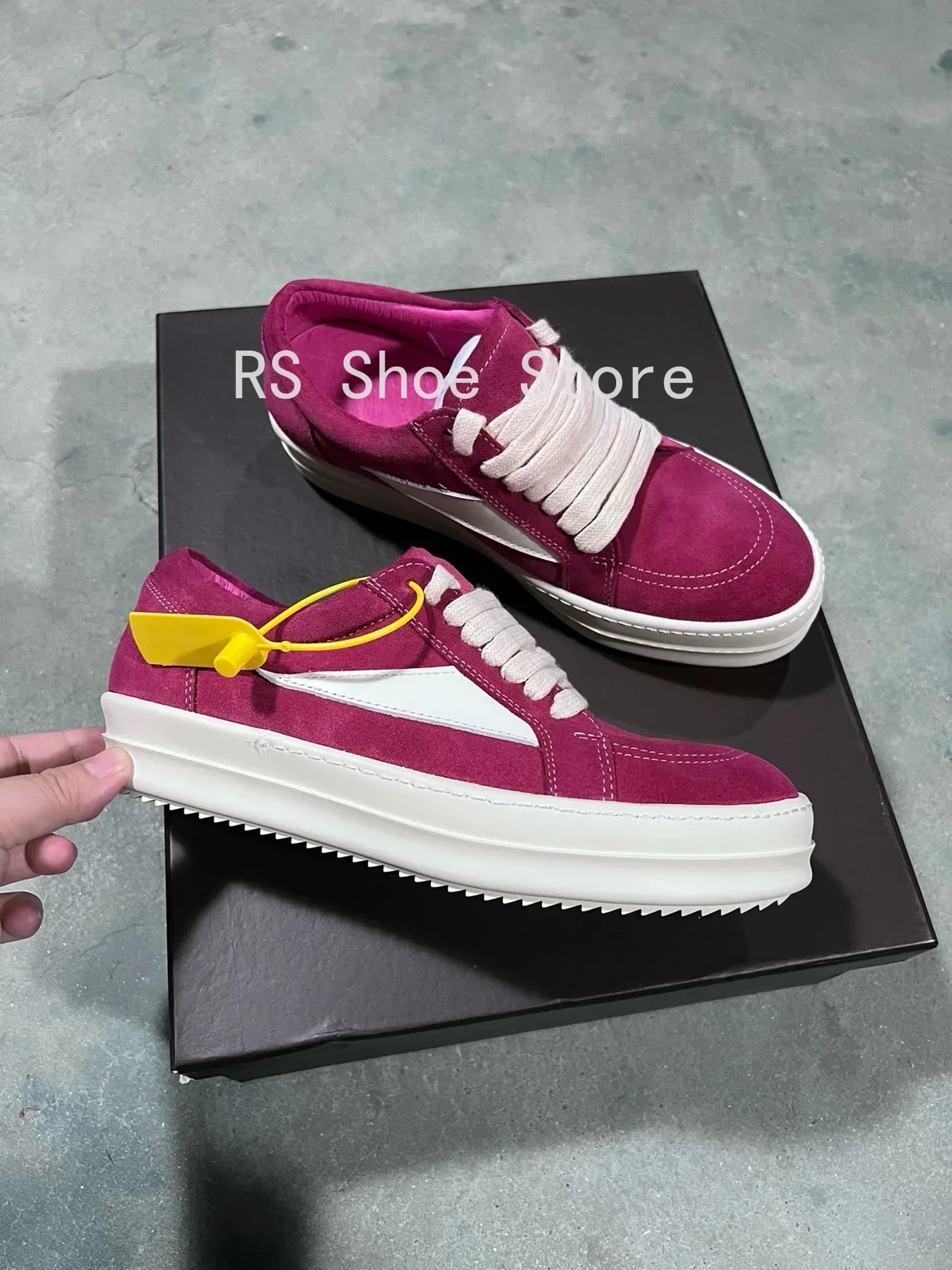 

Ro Classic Designer Men Sneaker Low Top Women Rose Pink Suede Shoes Cow Leather Casual Shoe Lace Up Retro Flat Canvas Sneakers