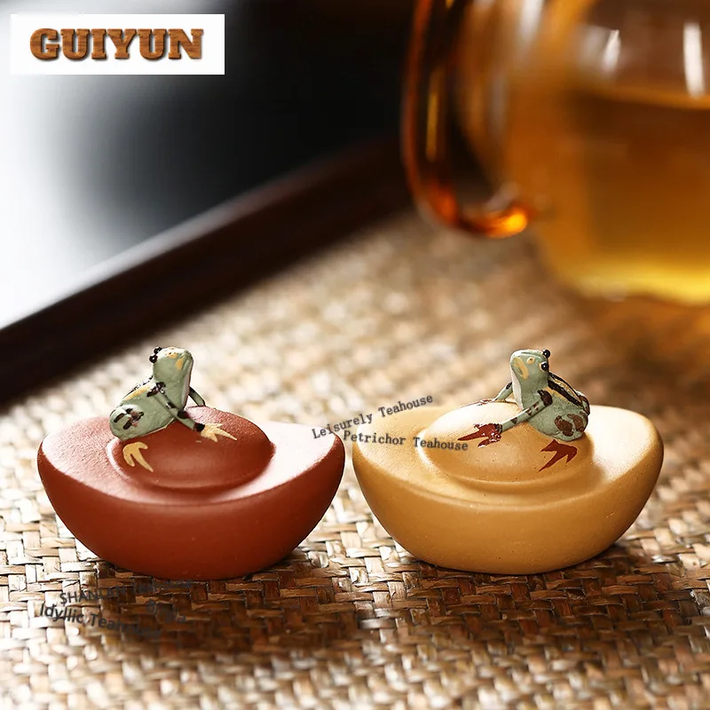 

Yixing Purple Clay Yuanbao Water-spraying Frog Tea Pet Zen Lucky Model Tea Figurine Play Toys Tea Statue Ornaments Decoration