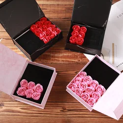 Boîte à bijoux en forme de fleur à rabat, savon Premium, collier, bague, boucles d'oreilles, Rose éternelle, cadeau d'anniversaire, saint-valentin