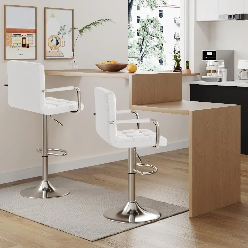 

Bar Stools with Armrest Modern PU Leather – Swivel Adjustable Hydraulic, X-Large Base & Square Seat