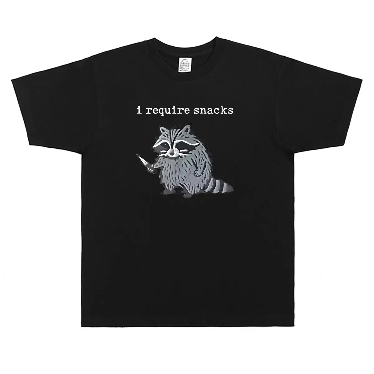 I Require Snacks Raccoon Funny Meme T-shirt Men Women Casual Oversized Short Sleeve T Shirts Men's Humor Animal Lovers T-shirts