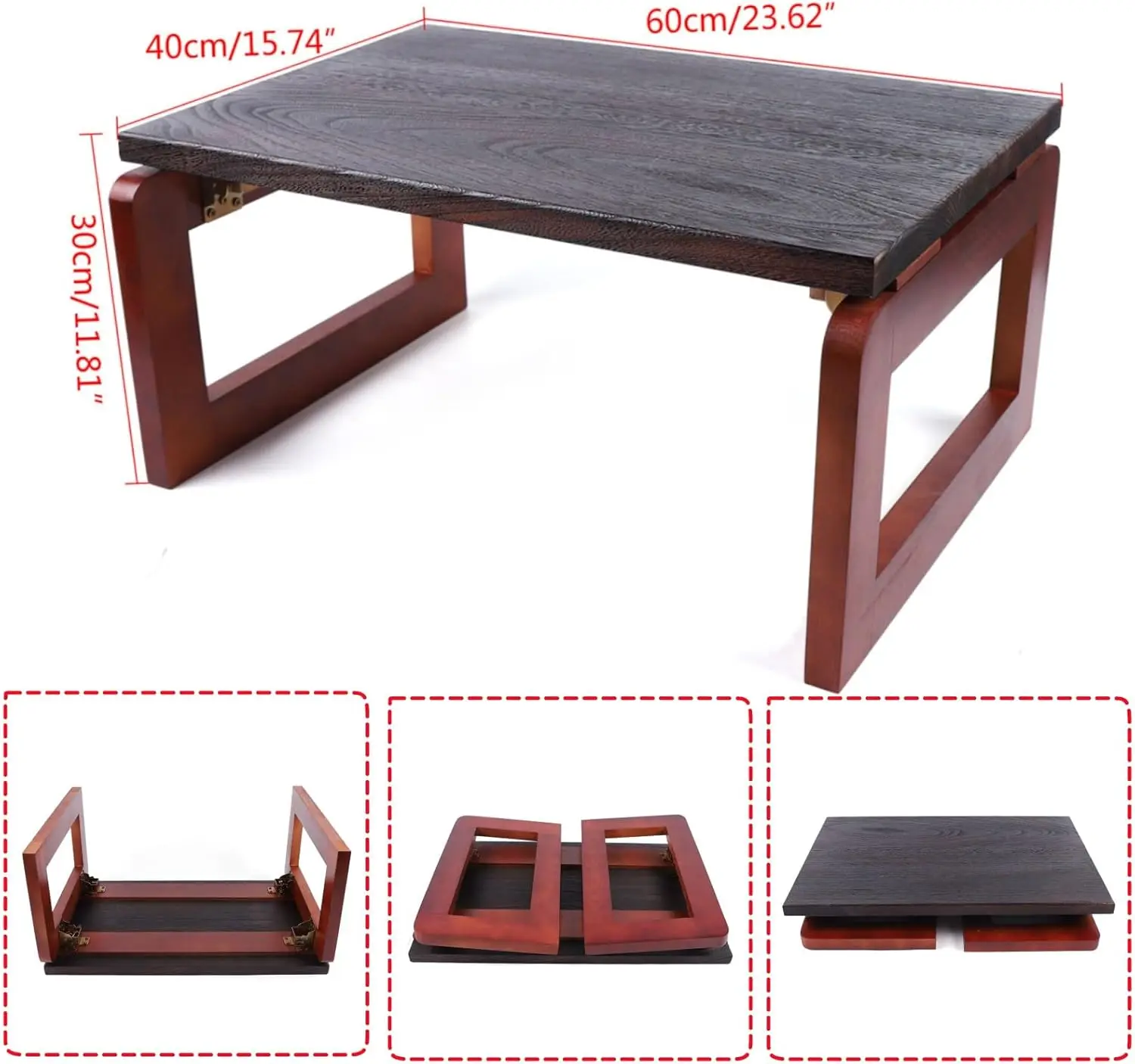 Dyrabrest Foldable Coffee Table, Portable Low Picnic Table Wooden Folding Tea/Snack Breakfast Serving Table On Bed Collapsable