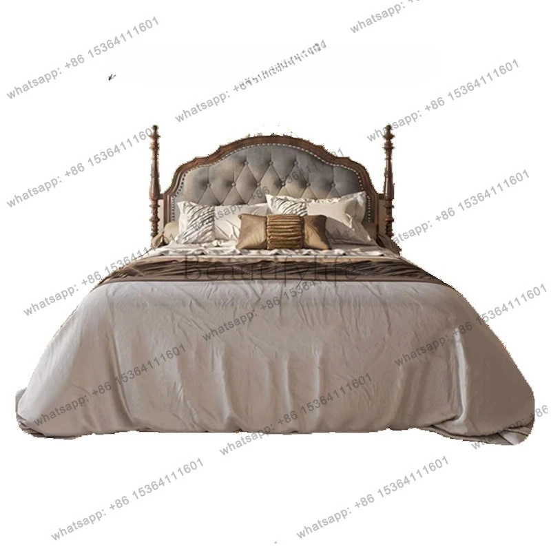 

French retro carved solid wood princess bed neoclassical soft bag backrest 1.8 meters double bed