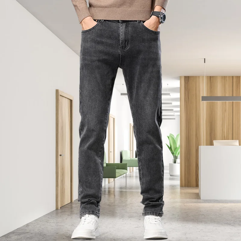 GIOIO men's jeans, loose straight, three-dimensional cutting, autumn and winter stretch casual denim trousers