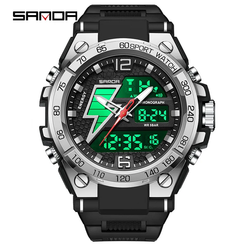 Sanda-relojes militares impermeables para Hombre, pulsera electrónica de cuarzo con Led, Reloj Digital con alarma y 2 tiempos