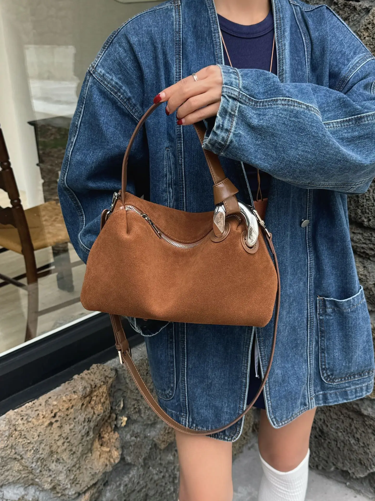 

Upgrade Version Dark Red Coffee Matte Suede Leather Pillow Tote High Quality Women's Handbag Winter Autumn Female Shoulder Bag