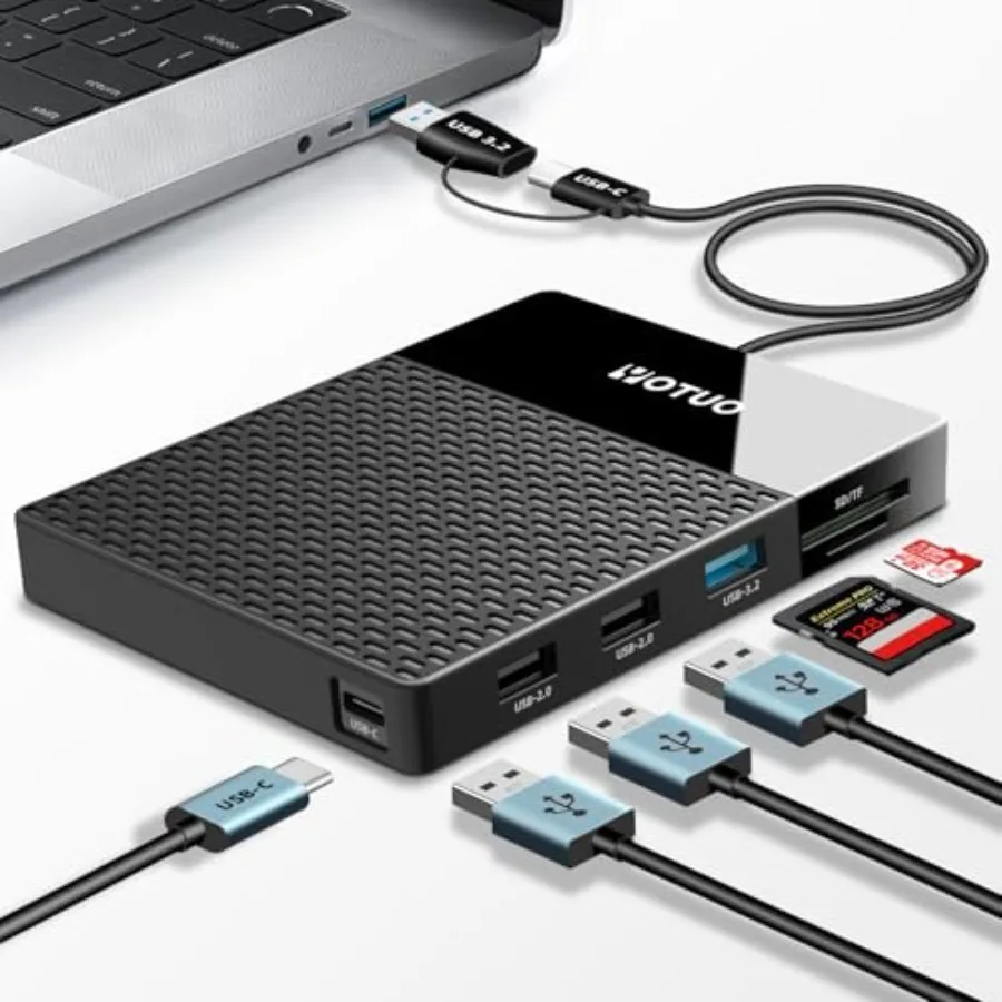 

Внешний жесткий диск 1 ТБ с USB-C, мультипортовый хаб 7-в-1 с USB 3.0, кардридером SD/TF и док-станцией для Windows, Mac, Android