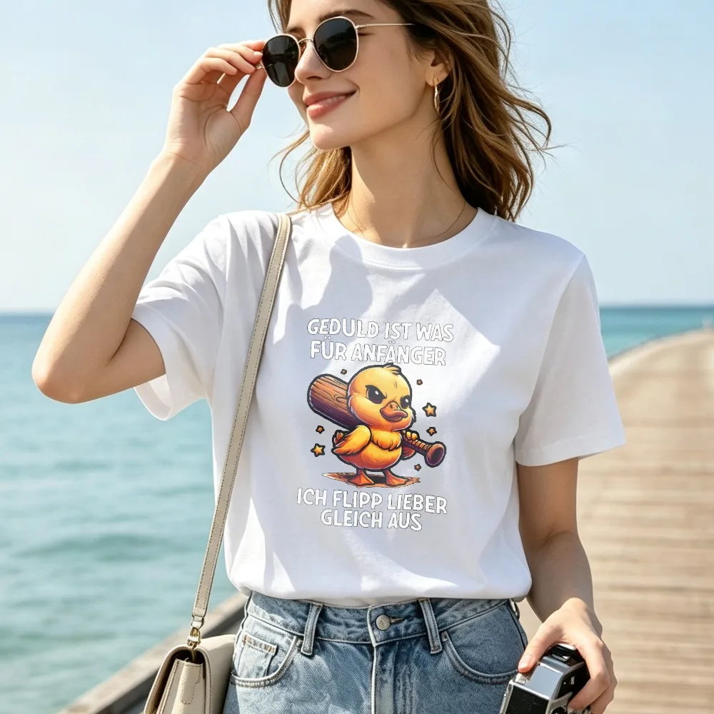 Geduld Ist Was Für Anfänger Print Men T‑Shirt Angry Duck Baseball Bat Graphic Crew Neck Short Sleeve Funny Slogan Summer Tee Top