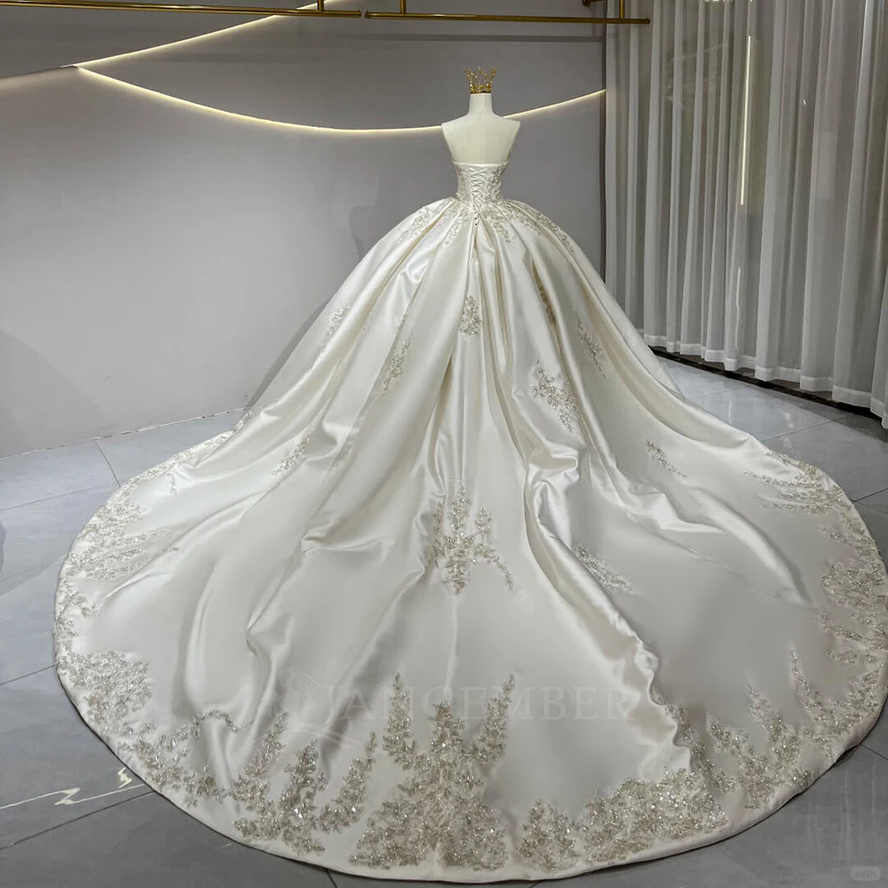 فستان زفاف من الساتان بدون أكمام برنسيسا أنيق أبيض برباط من الخلف بدون أكمام ذيل محكمة مخصص حسب الطلب رداء دي ماري #2