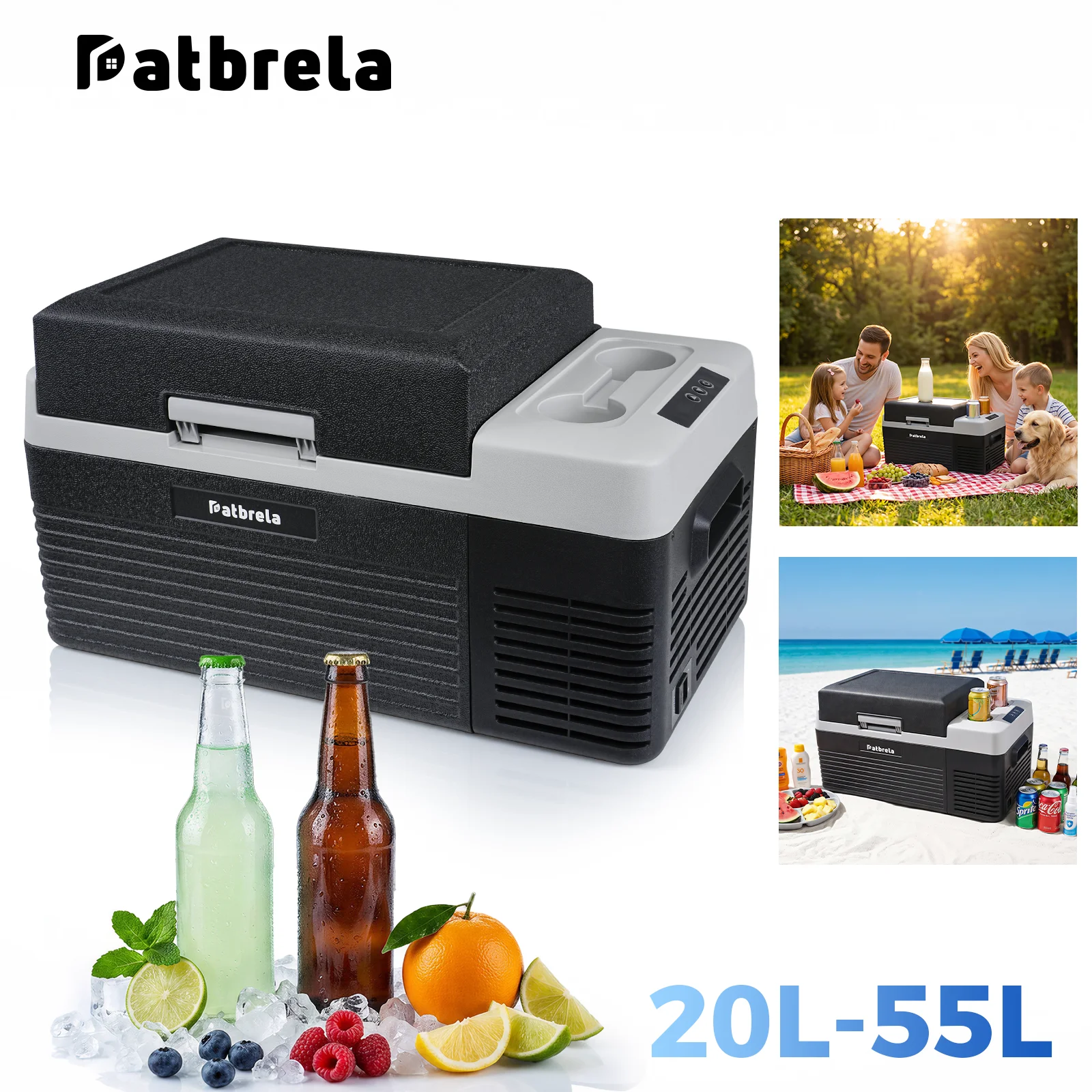 Nevera Portátil para Auto Patbrela de 20L, 40L, 55L, Refrigerador de Camping de 12V/24V con APP, Congelador + Caja Refrigeradora para Viajes al Aire Libre y Uso Doméstico