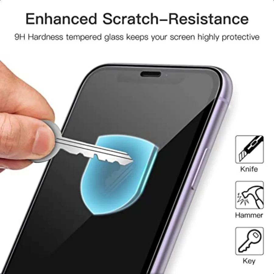 واقي شاشة بتغطية كاملة لهاتف آيفون 11 آيفون XR 6.1 بوصة حافة سوداء 9H حافظة من الزجاج المقسى صديقة عالية الدقة 3 عبوات شفافة