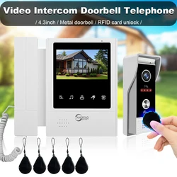 4.3inch LCD Screen Video Intercom Doorbell Telephone Video Entry Phone Metal Doorbell With RFID Card Unlock Function