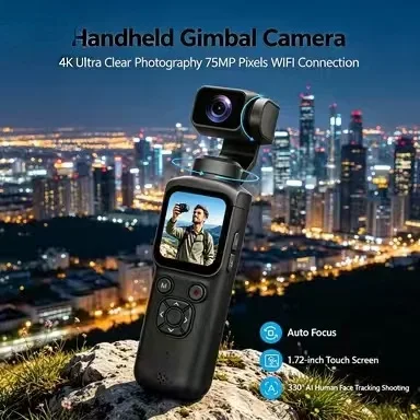 4K 30FPS Handheld Gimbal Camera with 330° AI Tracking, 75MP Pocket Digital Camera for Vlogging & Live Streaming for Iphone