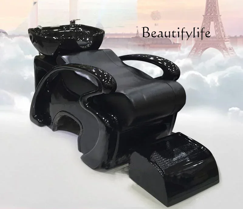 Modern Minimalist Hair Saloon Dedicated FRP Flushing Bed Lying Half Ceramic Basin Salon Shampoo Bed